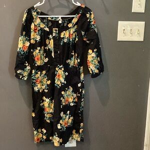 Anthropologie Maeve size 4 beautiful black 97% cotton floral dress GUC